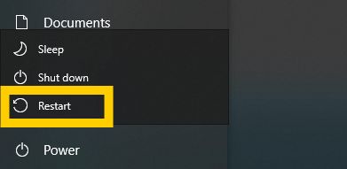 Screenshot of sleep, shutdown, and restart button