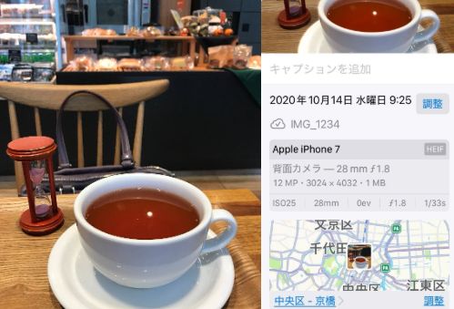 Screenshot of photo information on iPhone
