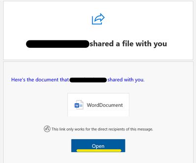 Screenshot of shared file notification email